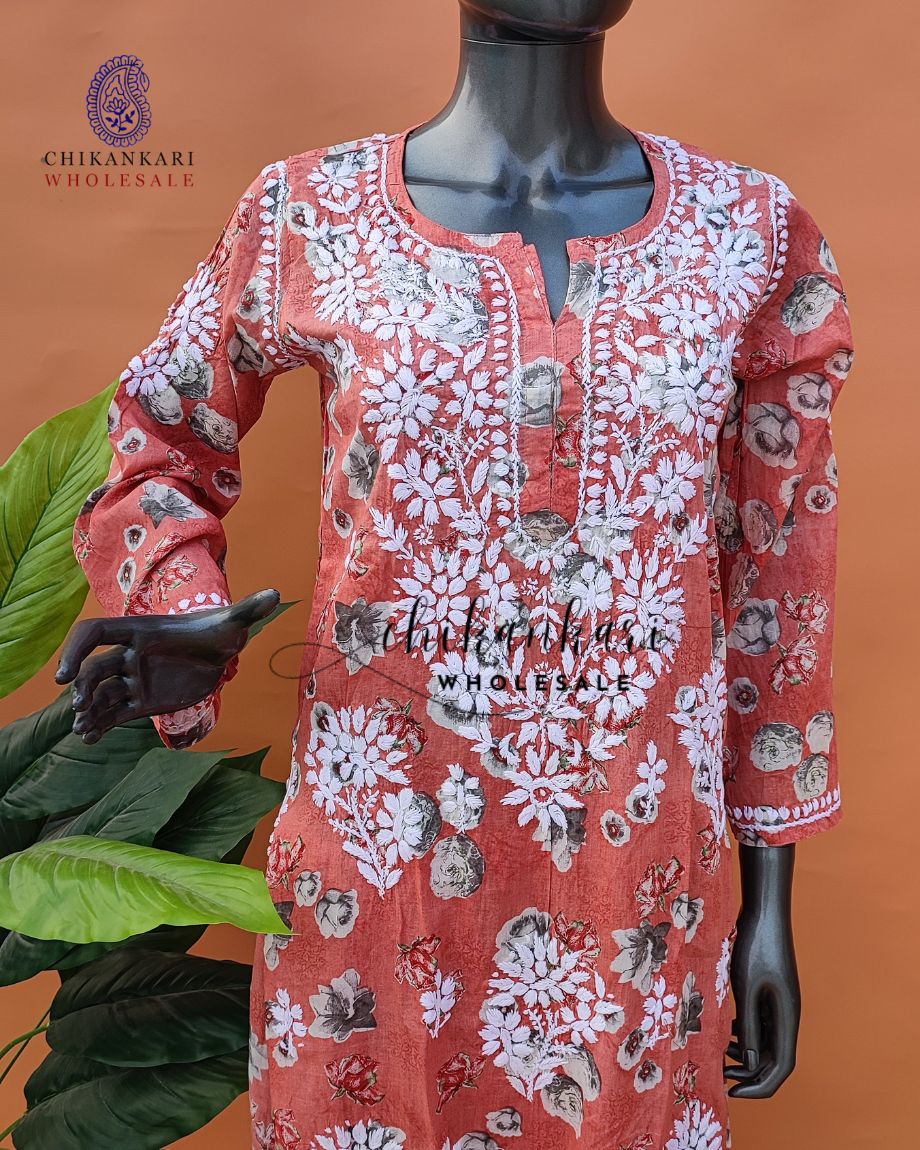 Mulmul Chikankari Kurti Hand Embroidery Palazzo Set