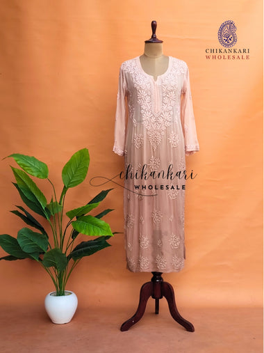 VISCOSE  LUCKNAWI CHIKANKARI STRAIGHT KURTI