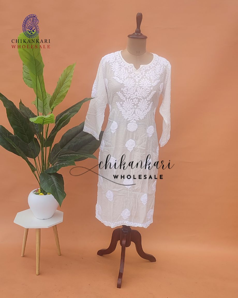 MUSLIN CHIKANKARI STRAIGHT KURTI