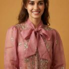 Mukaish Badla Short Top With Bow Tie