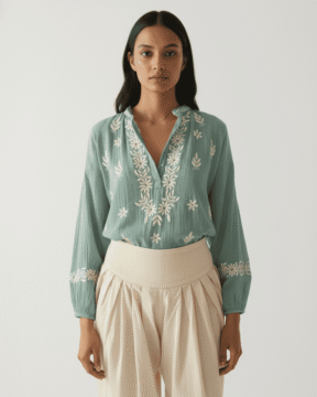 Viscose Ghaas Patti Chikankari shirt kurti wholesale front view