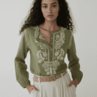 Olive green viscose Ghaas Patti Chikankari shirt kurti wholesale front view