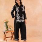 Black cotton Ghaas Patti Chikankari co-ord set wholesale