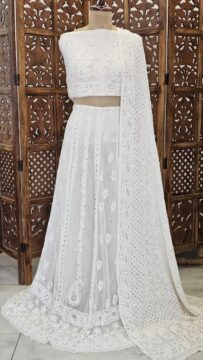 Viscose White Chikankari Lehenga Set