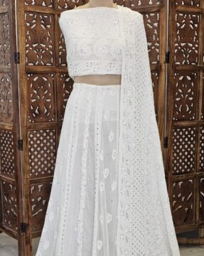 Viscose White Chikankari Lehenga Set