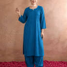 Blue rayon Ghaas Patti Chikankari kurti palazzo set wholesale CW-00022