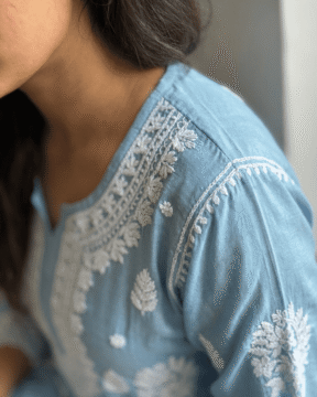 Maroon Muslin Ghaas Patti Chikankari straight kurti wholesale detail view