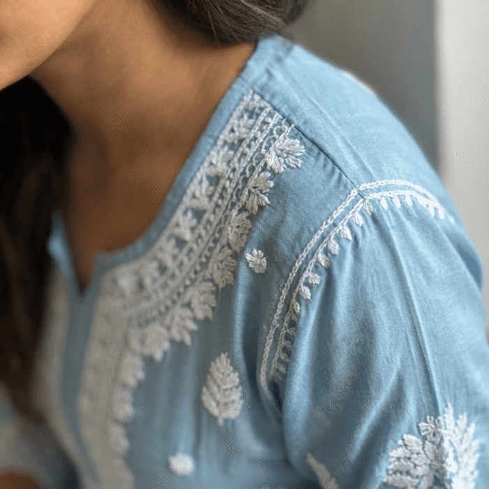 Maroon Muslin Ghaas Patti Chikankari straight kurti wholesale detail view