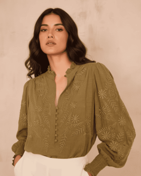 Viscose olive Chikankari shirt kurta wholesale with Channa Patti embroidery