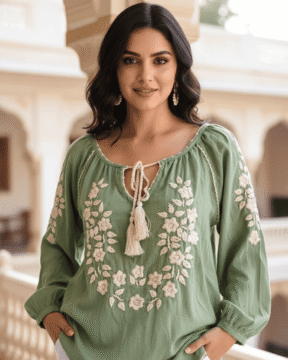 Double Cotton Chikankari shirt wholesale with Ghaas Patti embroidery