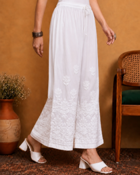 White rayon Ghaas Patti Chikankari straight palazzo wholesale