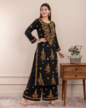 Cotton Ghaas Patti Chikankari straight kurta palazzo set wholesale