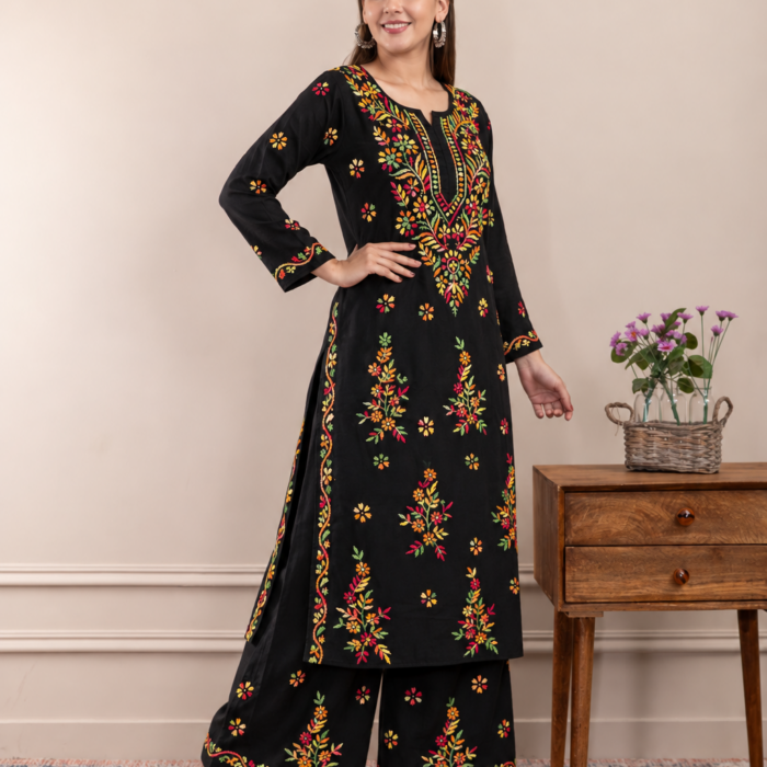 Cotton Ghaas Patti Chikankari straight kurta palazzo set wholesale