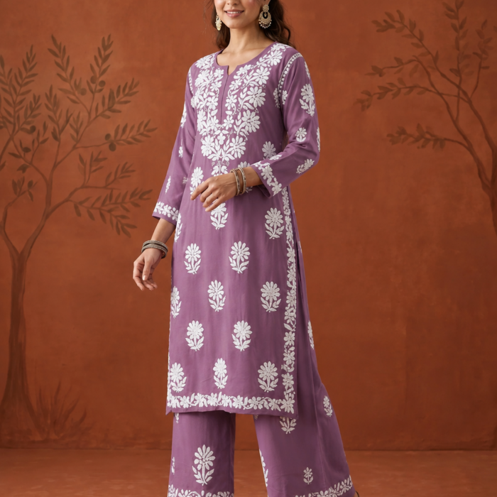 Purple Modal Ghaas Patti Chikankari Kurta Set Purple Modal Ghaas Patti Chikankari kurta set wholesale