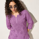 Lavender rayon Ghaas Patti Chikankari short kurti wholesale