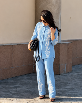 Powder blue rayon Ghaas Patti Chikankari co-ord set wholesale CW-00050