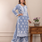 Modal Ghaas Patti Chikankari kurta palazzo set wholesale CW-00046