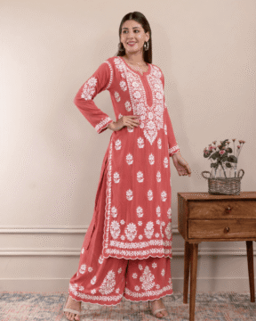 Modal Ghaas Patti Chikankari kurta palazzo set wholesale