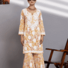 Yellow Mulmul Cotton Ghaas Patti Chikankari kurta garara set wholesale