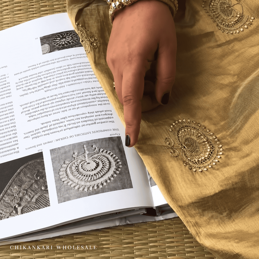 Women artisans preserving the traditional art of Lucknow Chikankari by creating detailed hand embroidered patterns on fabric and ethnic garments.