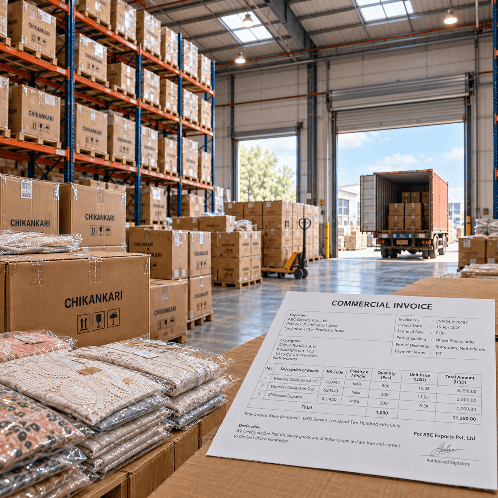 Shipping from Lucknow Packed Chikankari wholesale garments prepared for shipping from Lucknow to boutiques and international buyers for exports