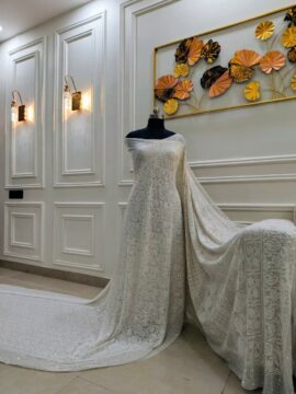 Pure Georgette Chikankari Saree with Pearls, Cut-Dana & Sequins – Off White product image